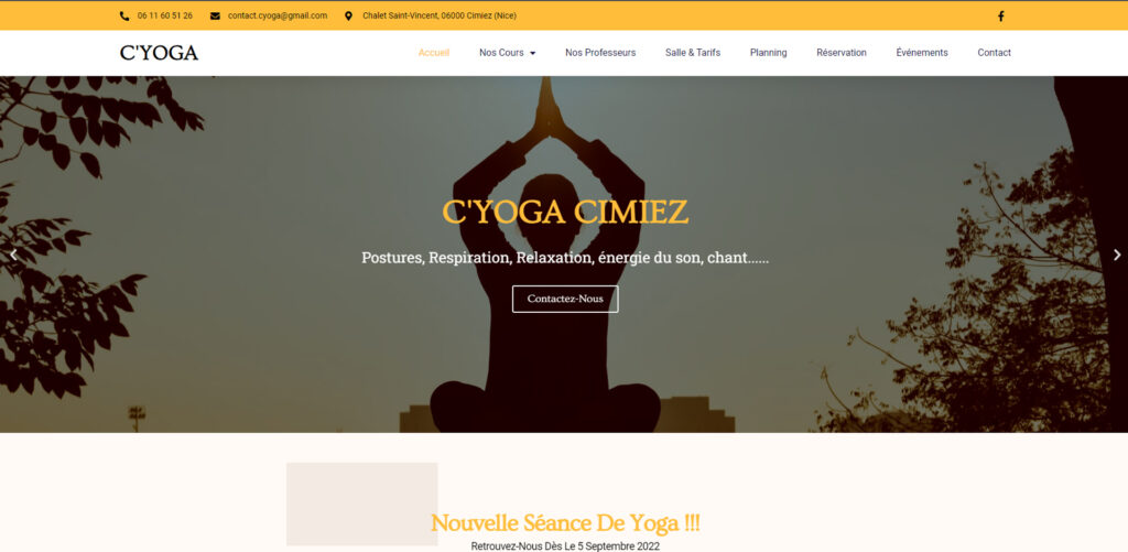 Capture d'écran du site vitrine Cyoga
