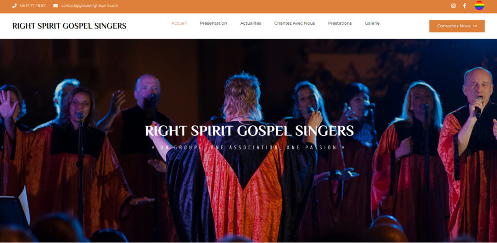 Capture d'écran du site vitrine de la chorale Right Spirit Gospel à Nice