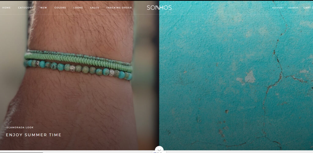 Capture d'écran du site de vente de bracelets Sonhos