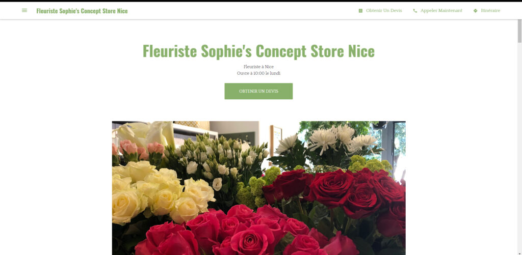 Capture d'écran du site Google de Sophie's fleuriste