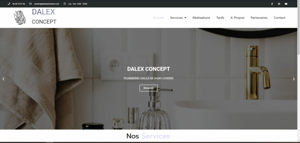 Capture d'écran du site vitrine de Dalex Concept, spécialiste en plomberie et climatisation